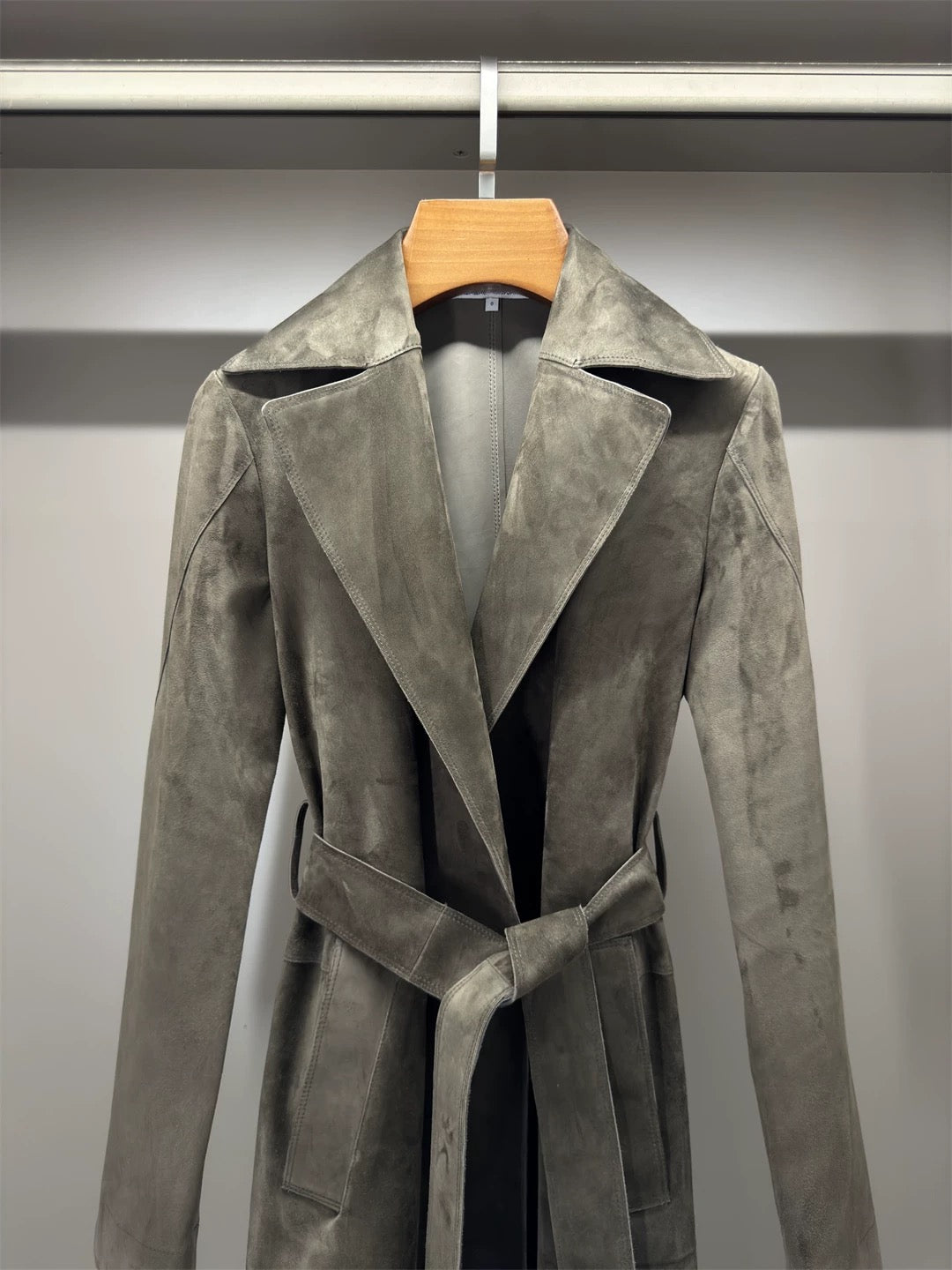 Suede trench coat