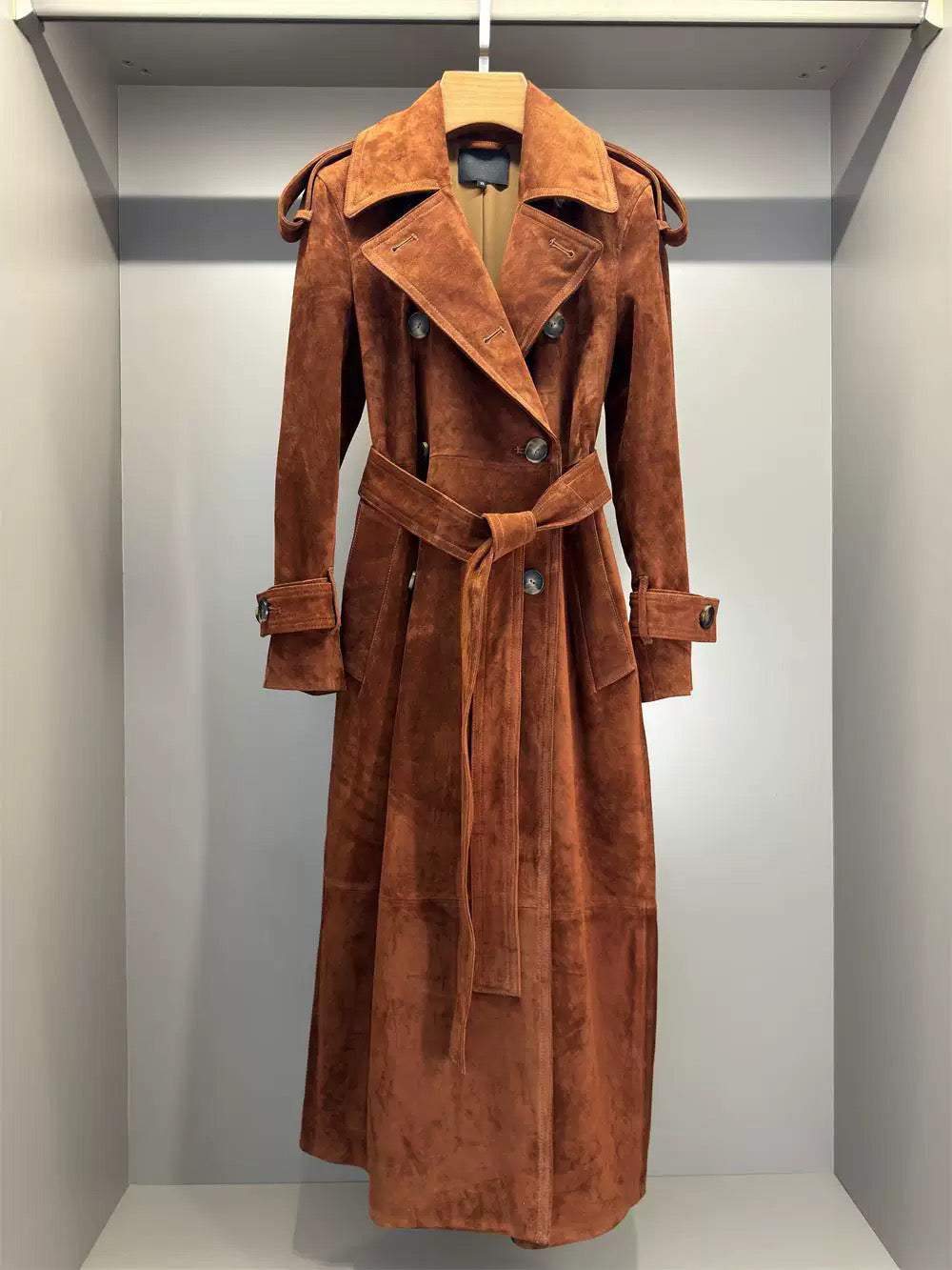 Suede trench coat