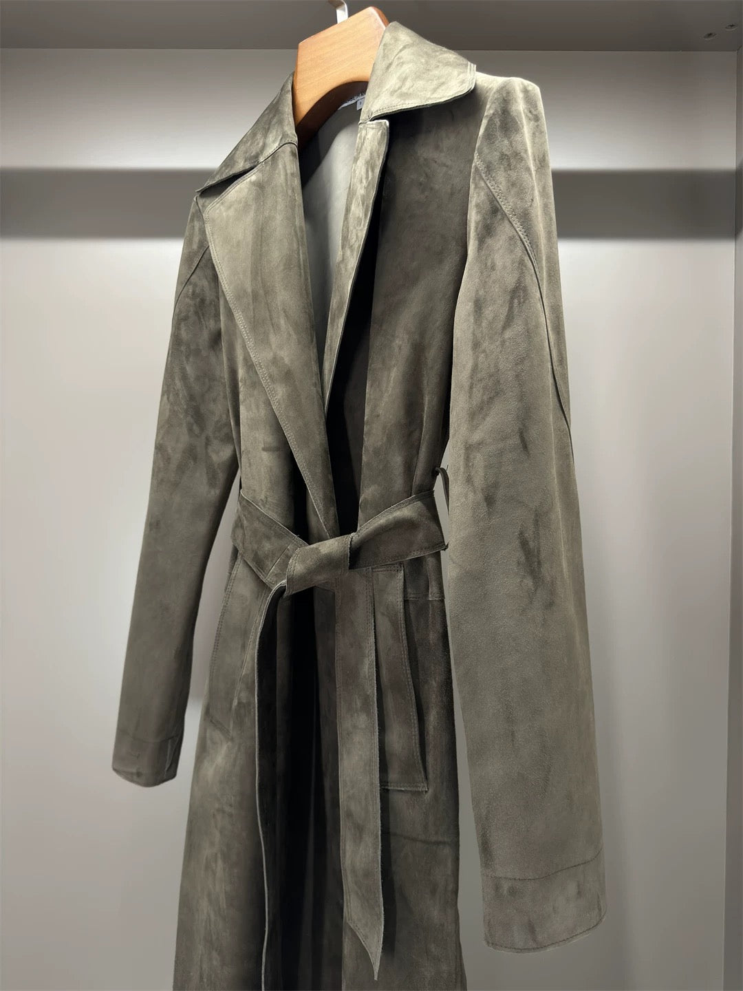 Suede trench coat