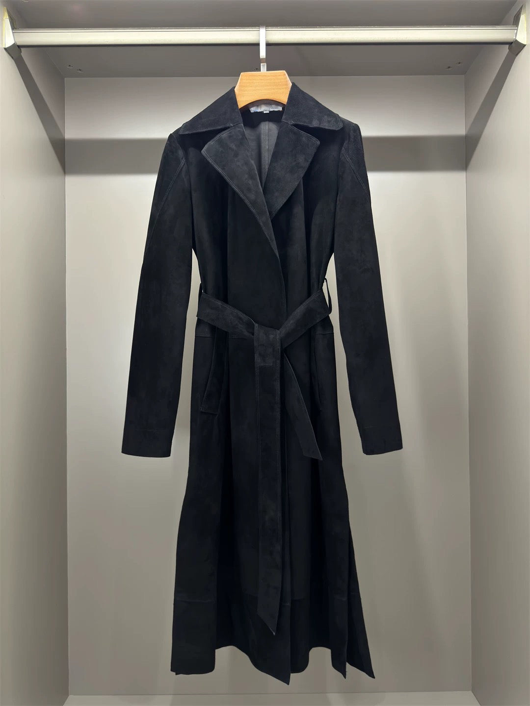 Suede trench coat