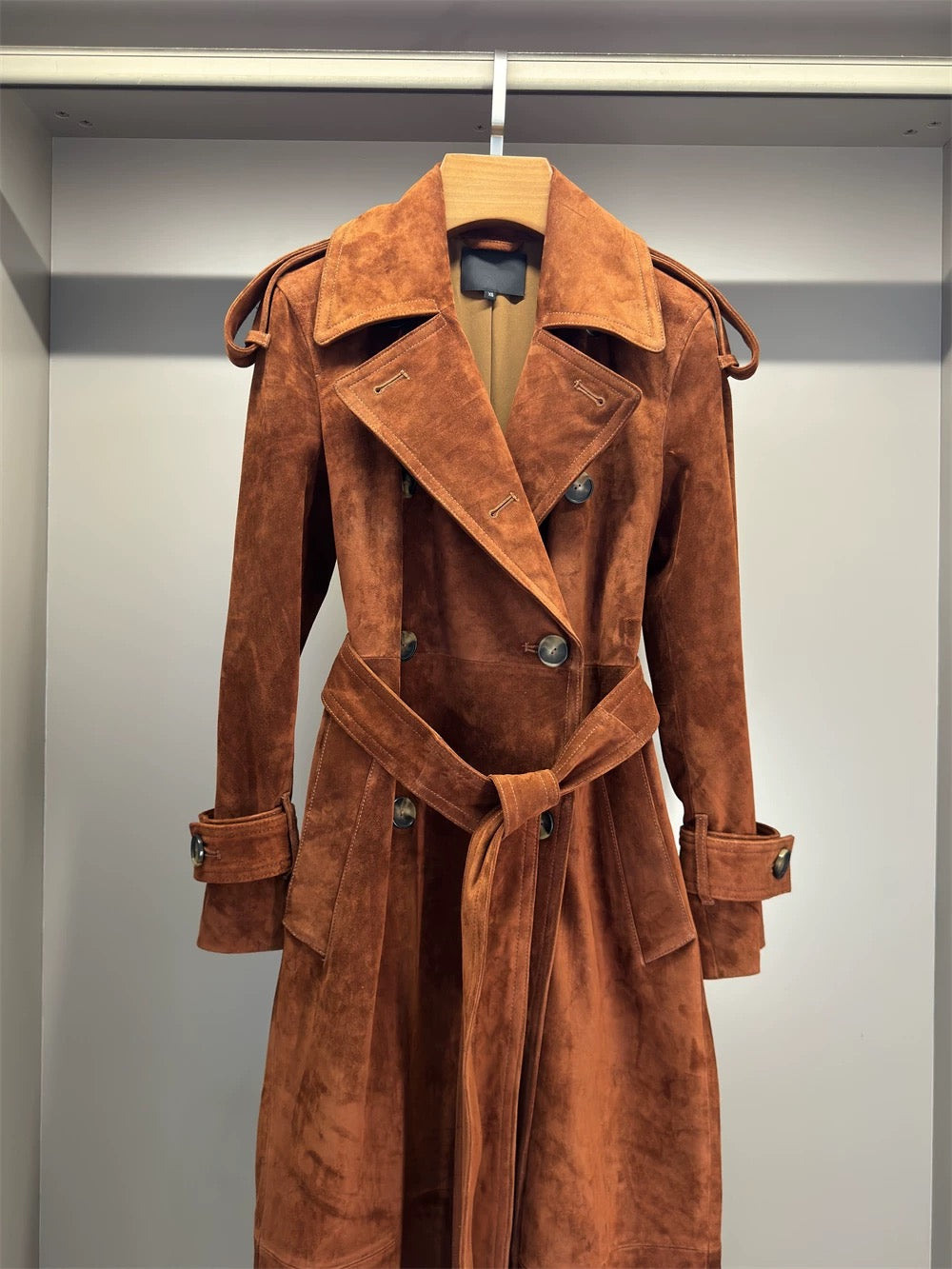 Suede trench coat