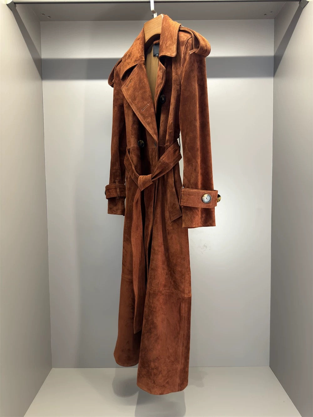 Suede trench coat