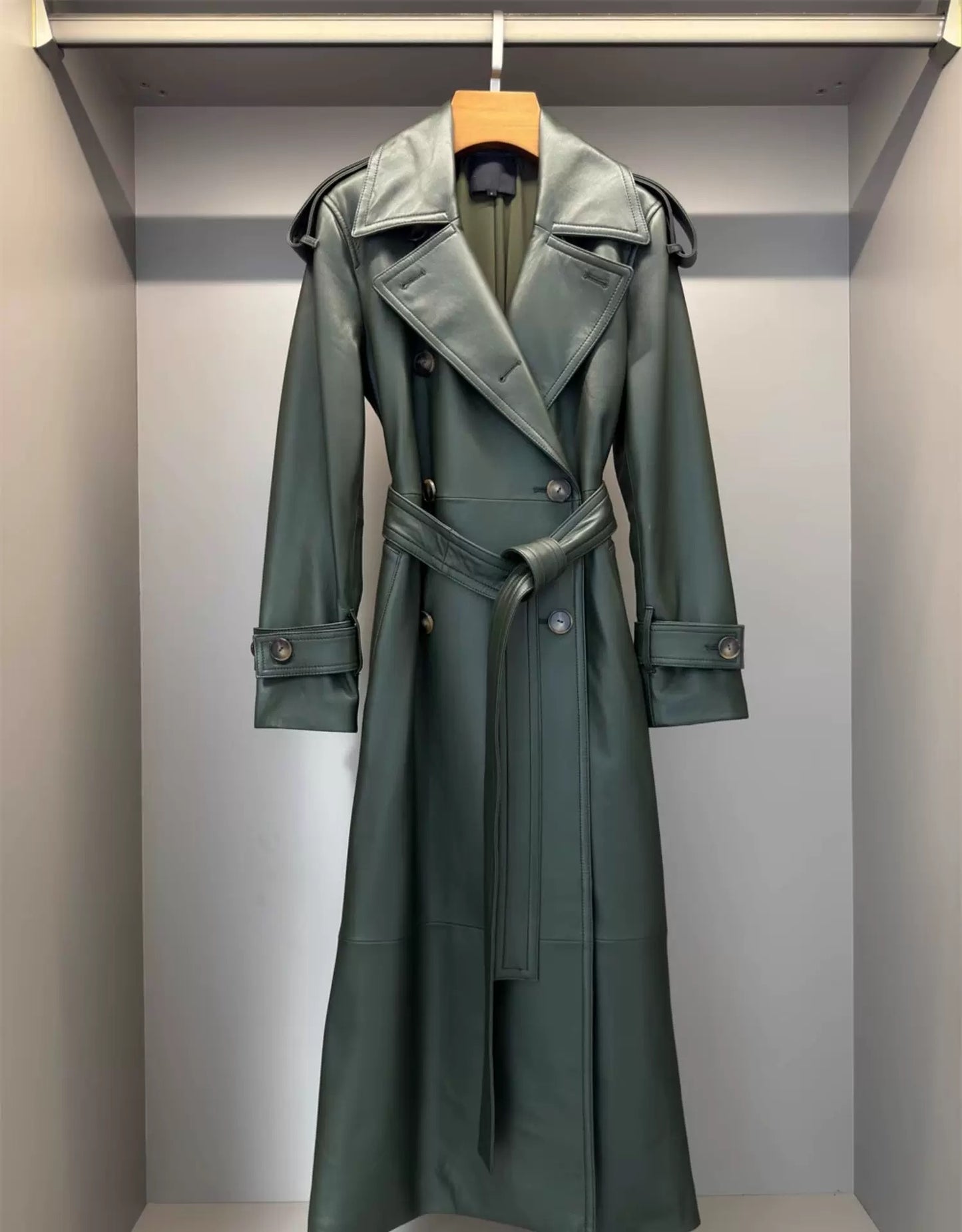 Leather trench coat