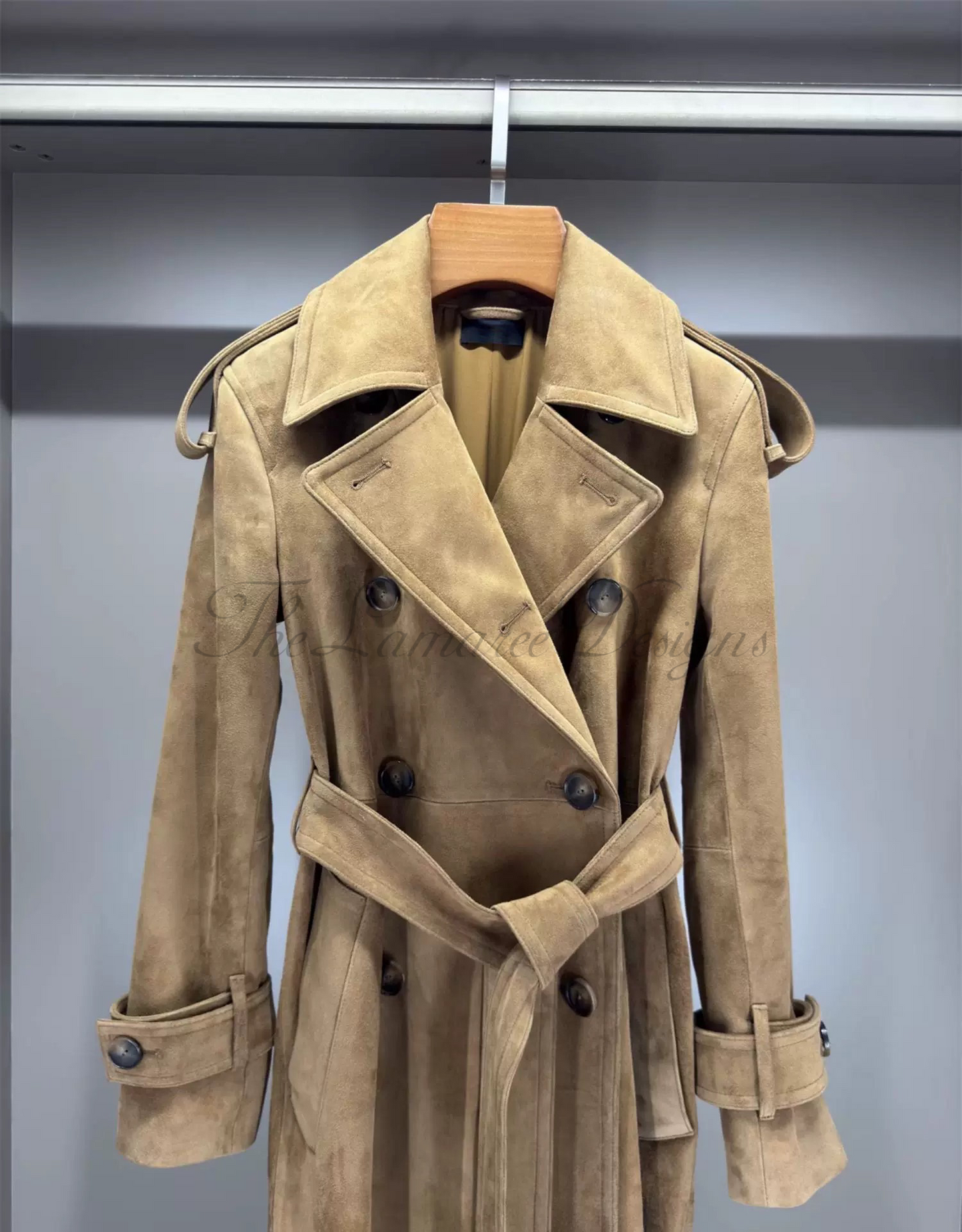 Suede trench coat