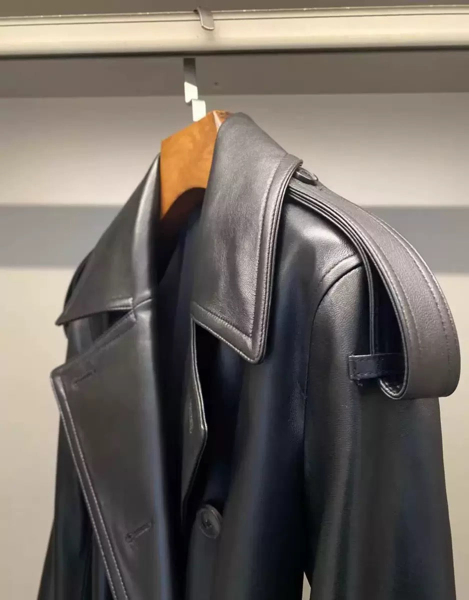 Leather trench coat