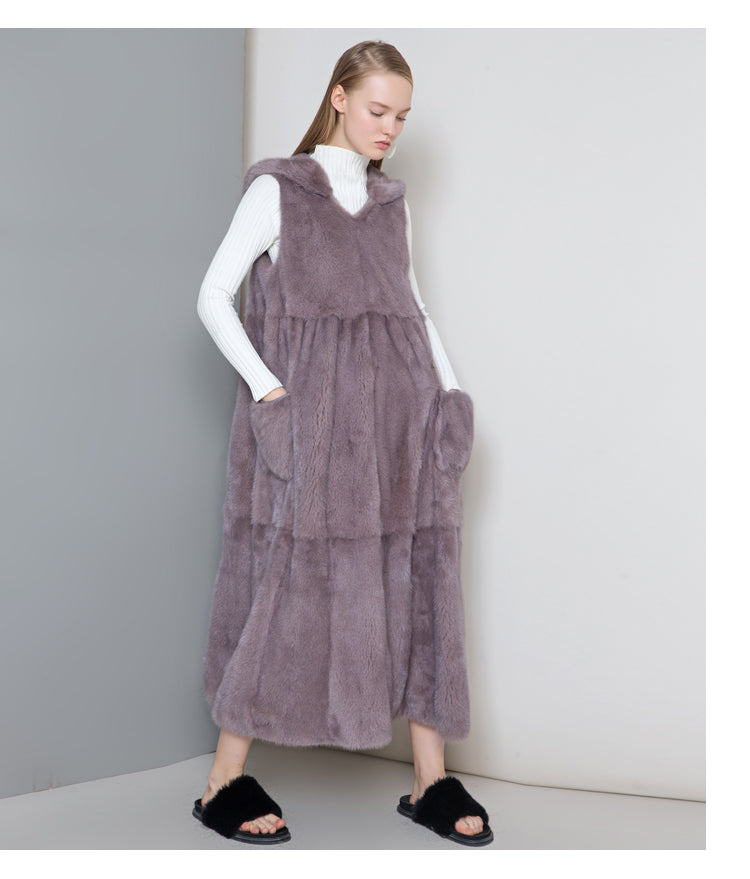 Mink fur sleeveless coat