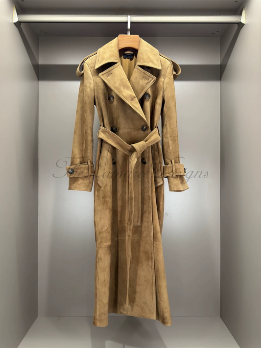 Suede trench coat